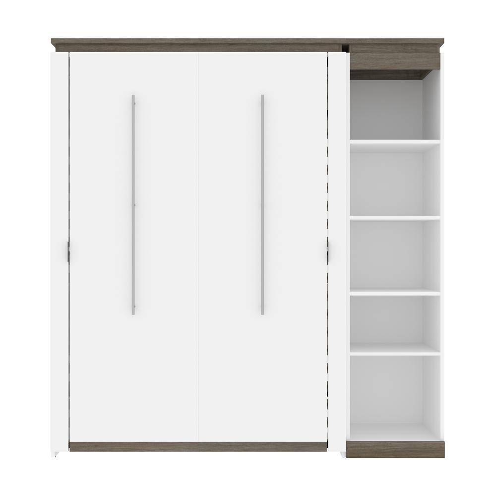 Full Murphy Bed with Shelves (81W) in White and Walnut Grey. Picture 2