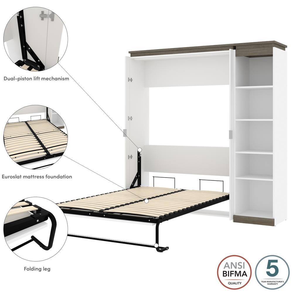 Full Murphy Bed with Shelves (81W) in White and Walnut Grey. Picture 8