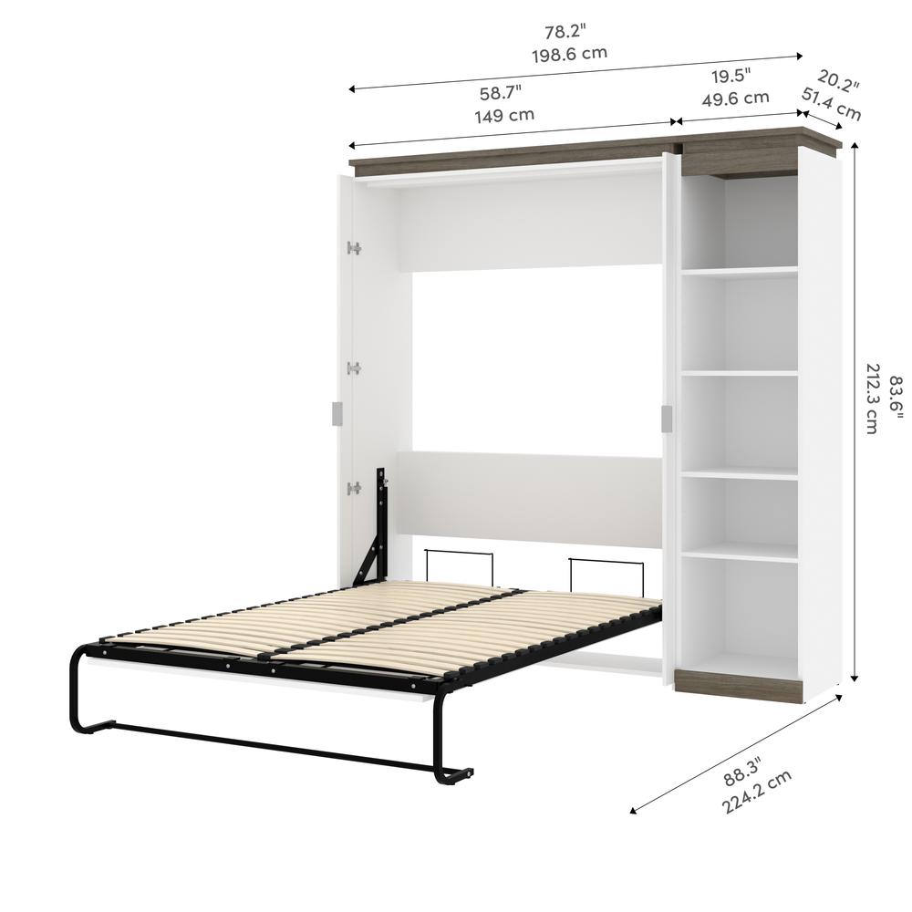 Full Murphy Bed with Shelves (81W) in White and Walnut Grey. Picture 11