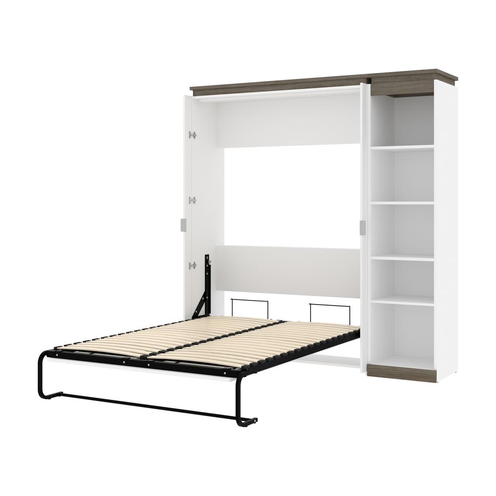 Full Murphy Bed with Shelves (81W) in White and Walnut Grey. Picture 23