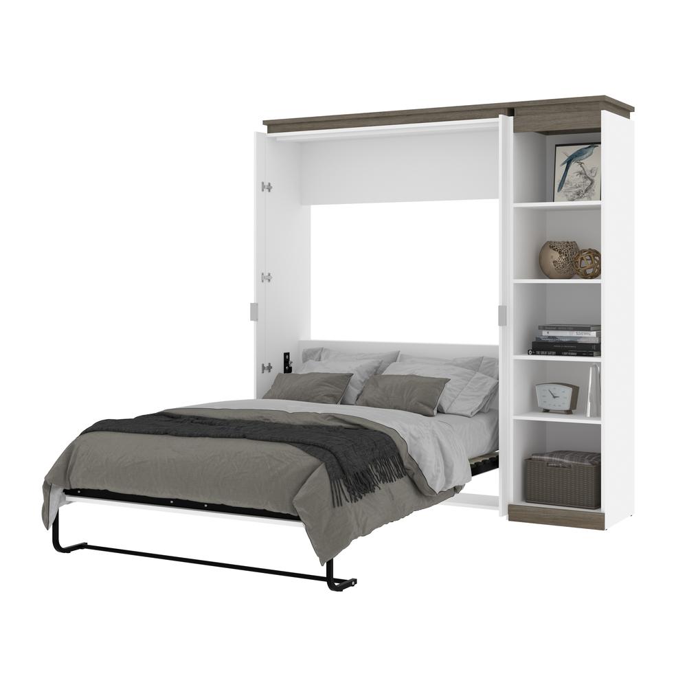 Full Murphy Bed with Shelves (81W) in White and Walnut Grey. Picture 24