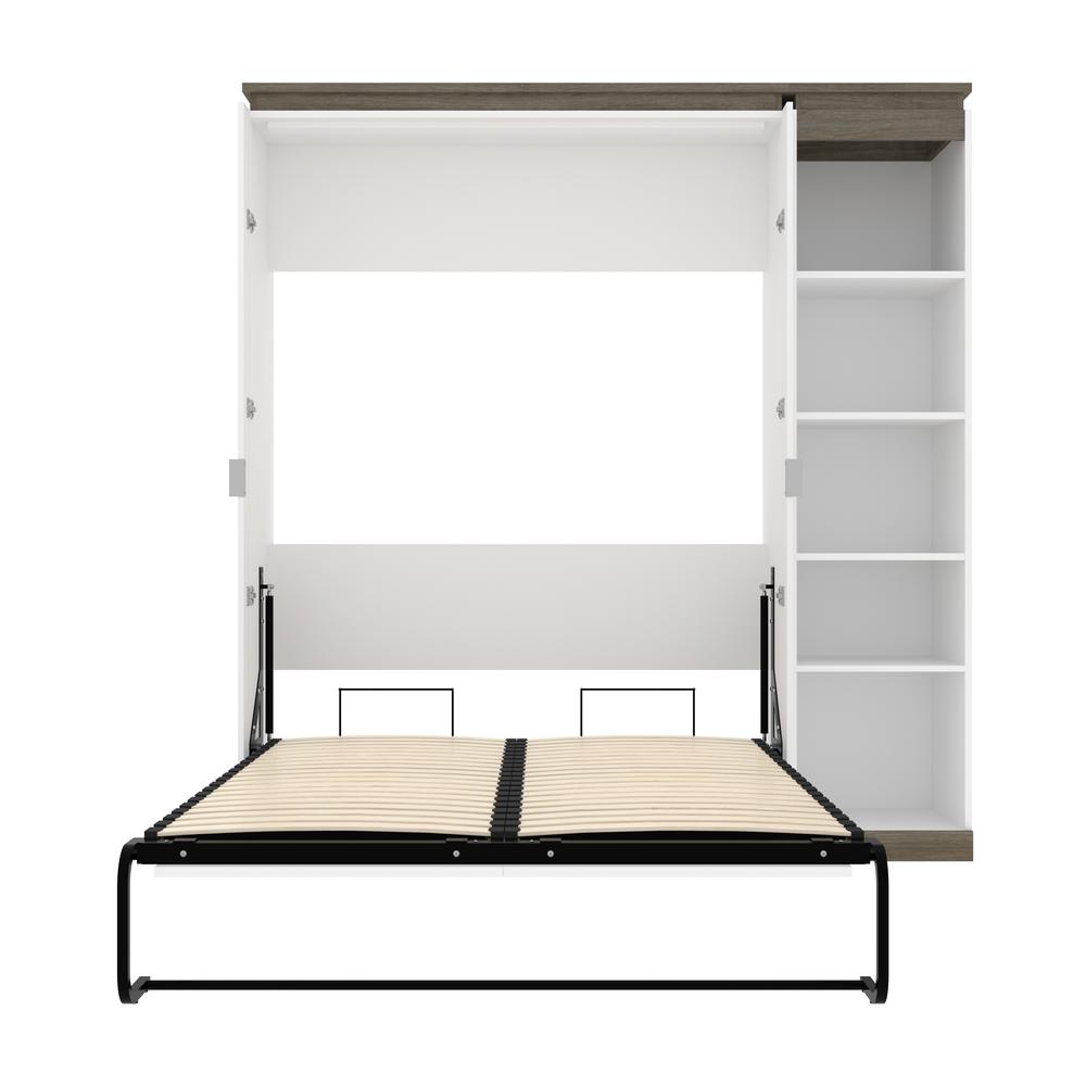 Full Murphy Bed with Shelves (81W) in White and Walnut Grey. Picture 25
