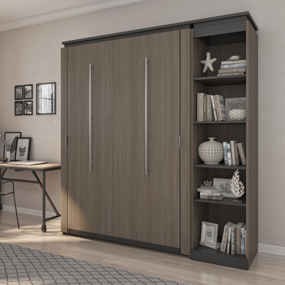 Full Murphy Bed with Shelves (81W) in Bark Grey and Graphite. Picture 4