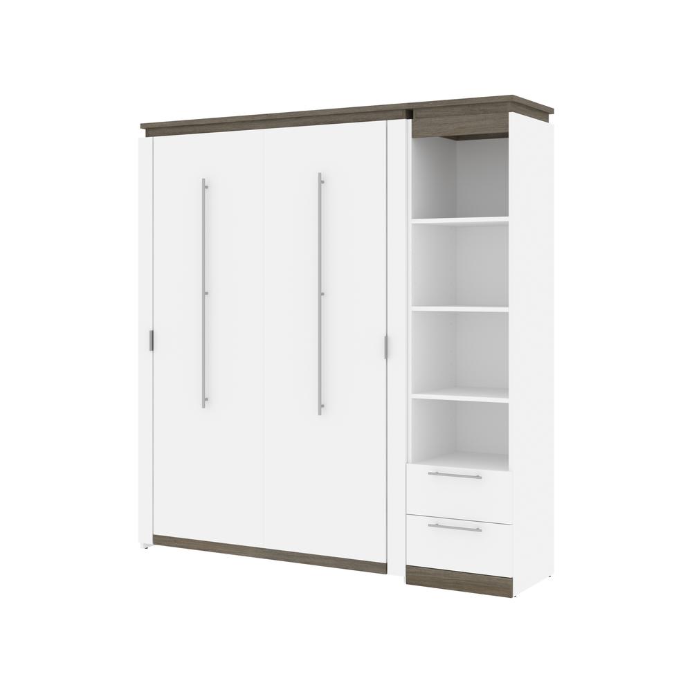 Full Murphy Bed with Shelves and Drawers (81W) in White and Walnut Grey. Picture 1