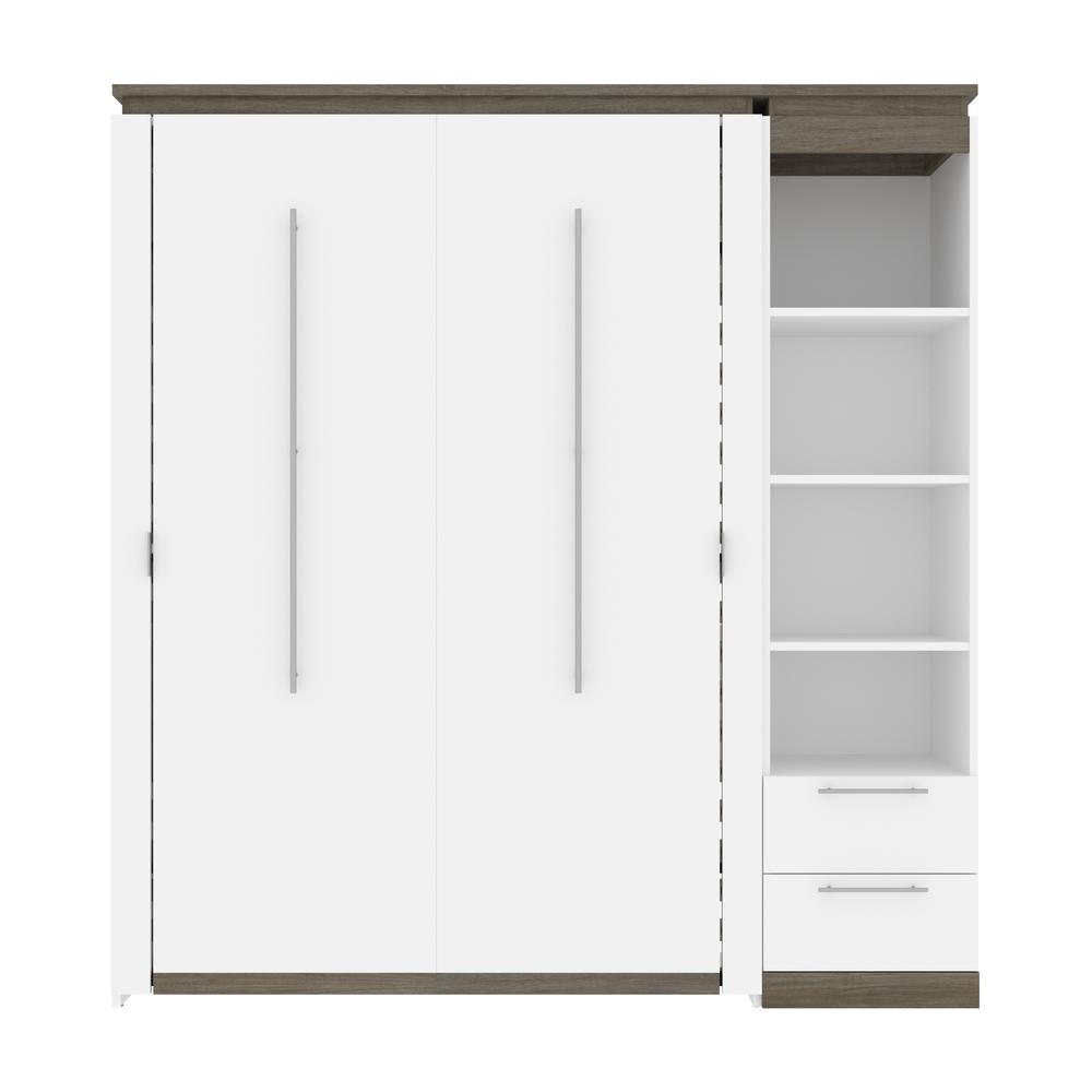Full Murphy Bed with Shelves and Drawers (81W) in White and Walnut Grey. Picture 2