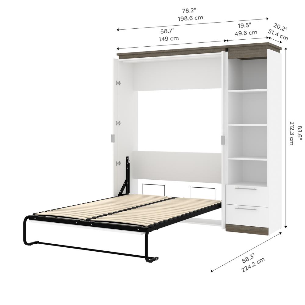 Full Murphy Bed with Shelves and Drawers (81W) in White and Walnut Grey. Picture 12