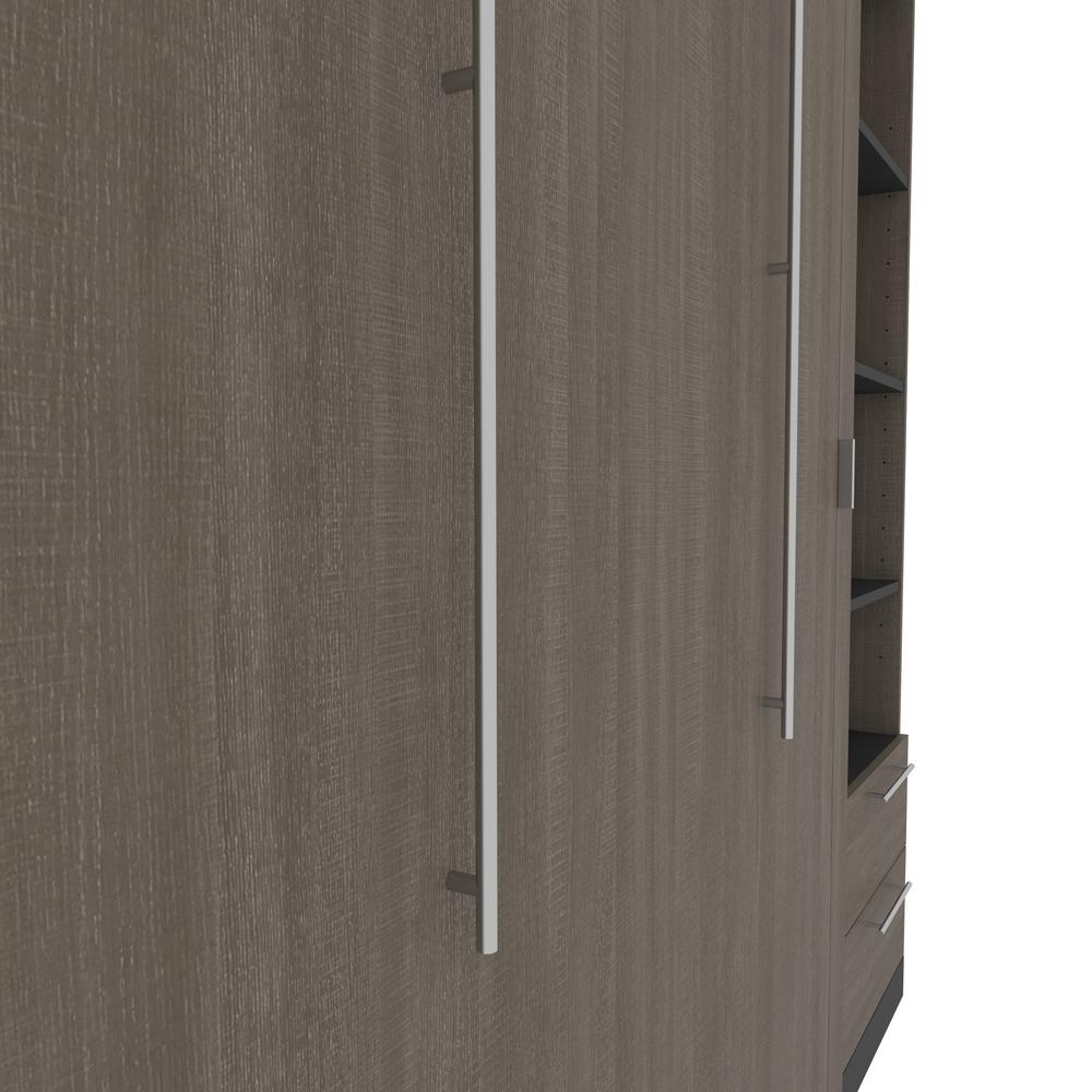Full Murphy Bed with Shelves and Drawers (81W) in White and Walnut Grey. Picture 19