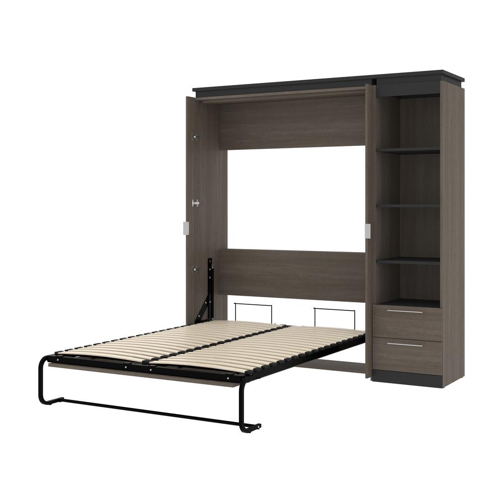 Full Murphy Bed with Shelves and Drawers (81W) in White and Walnut Grey. Picture 24