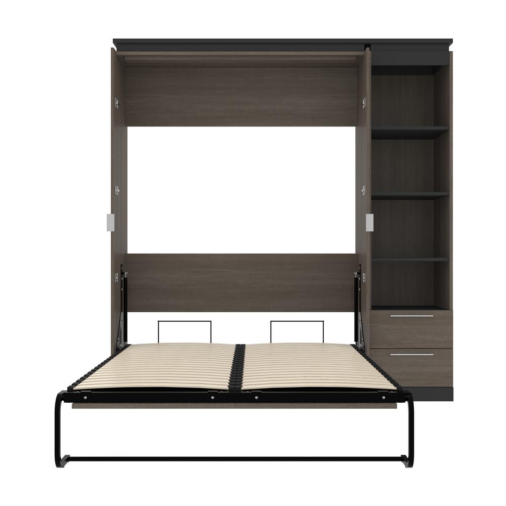 Full Murphy Bed with Shelves and Drawers (81W) in White and Walnut Grey. Picture 27