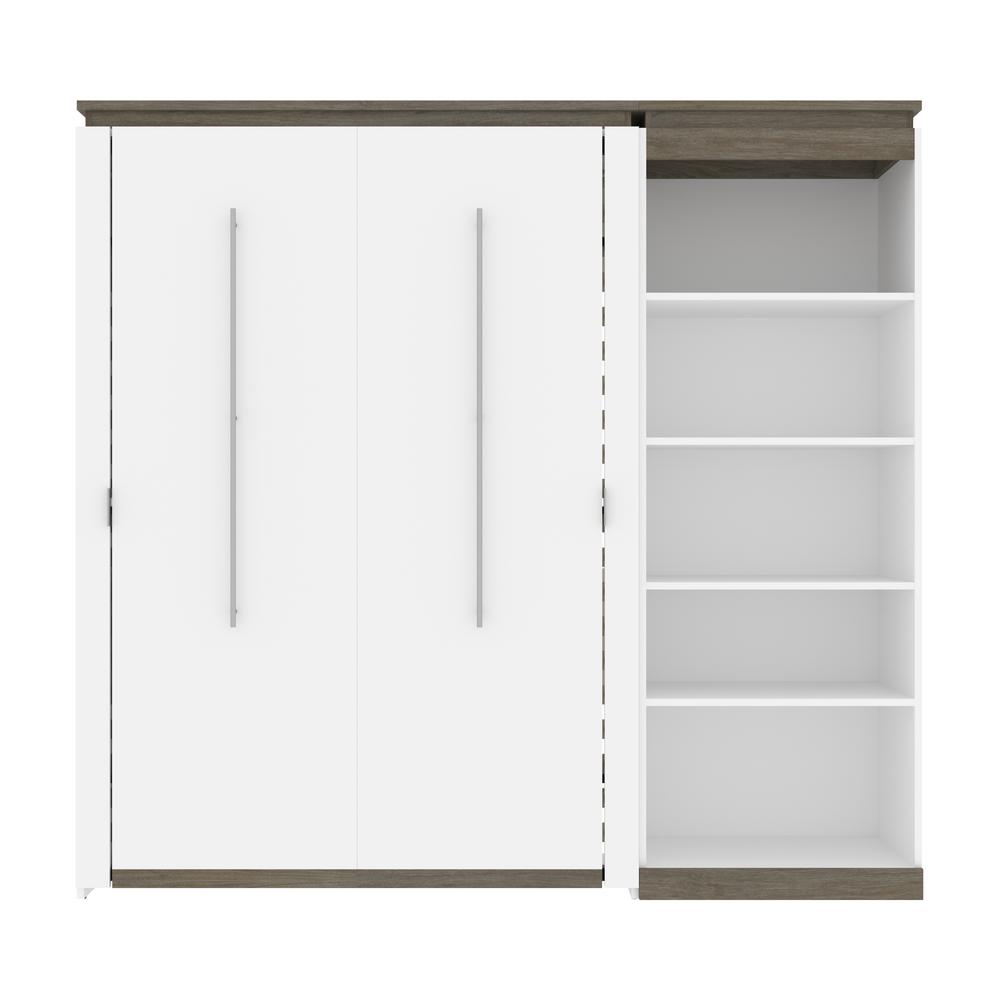 Full Murphy Bed with Shelves (91W) in White and Walnut Grey. Picture 2