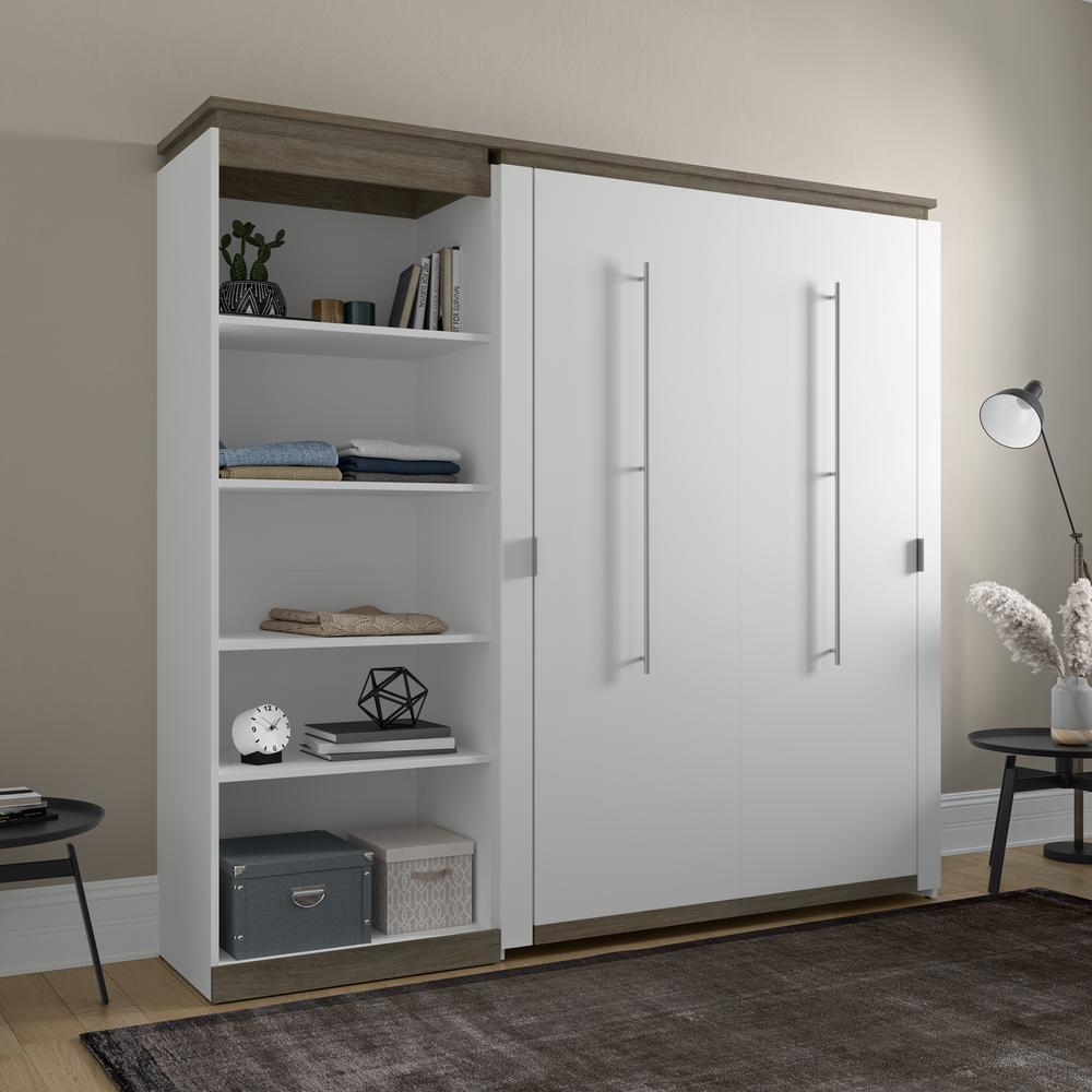Full Murphy Bed with Shelves (91W) in White and Walnut Grey. Picture 5