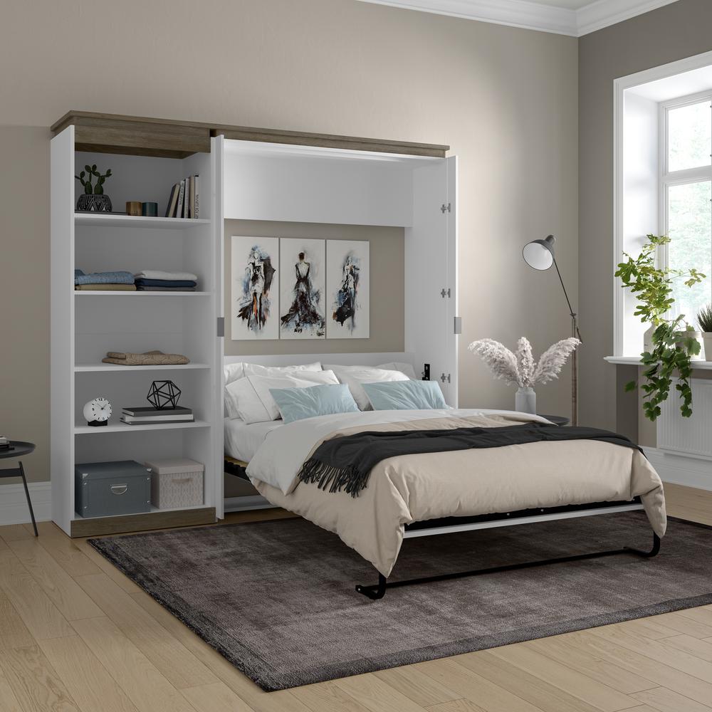 Full Murphy Bed with Shelves (91W) in White and Walnut Grey. Picture 6