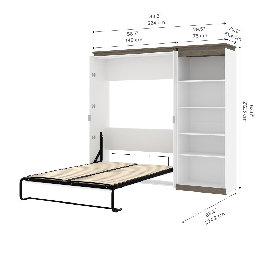 Full Murphy Bed with Shelves (91W) in White and Walnut Grey. Picture 12
