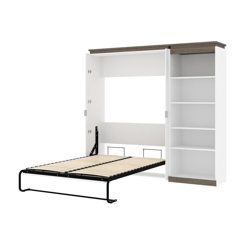 Full Murphy Bed with Shelves (91W) in White and Walnut Grey. Picture 24