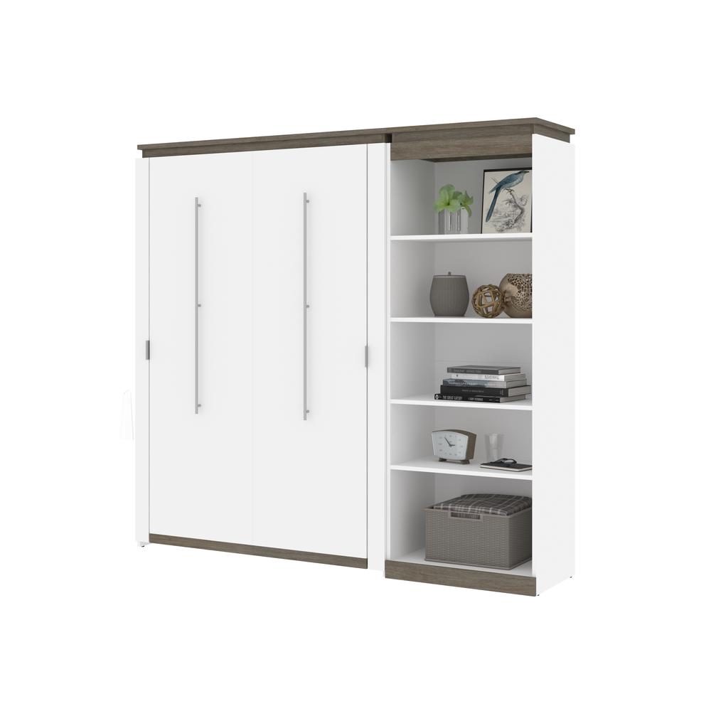 Full Murphy Bed with Shelves (91W) in White and Walnut Grey. Picture 25