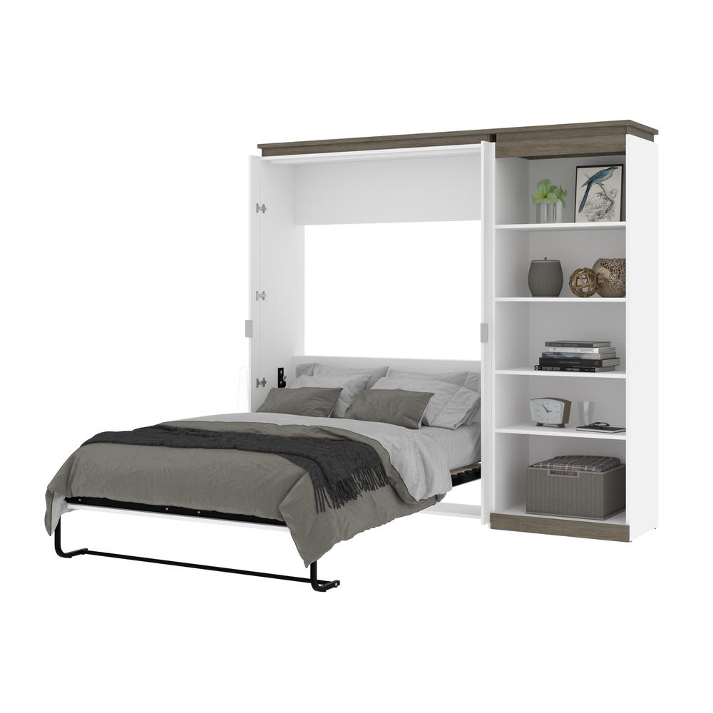 Full Murphy Bed with Shelves (91W) in White and Walnut Grey. Picture 26