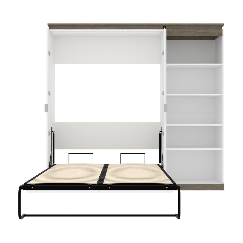 Full Murphy Bed with Shelves (91W) in White and Walnut Grey. Picture 27