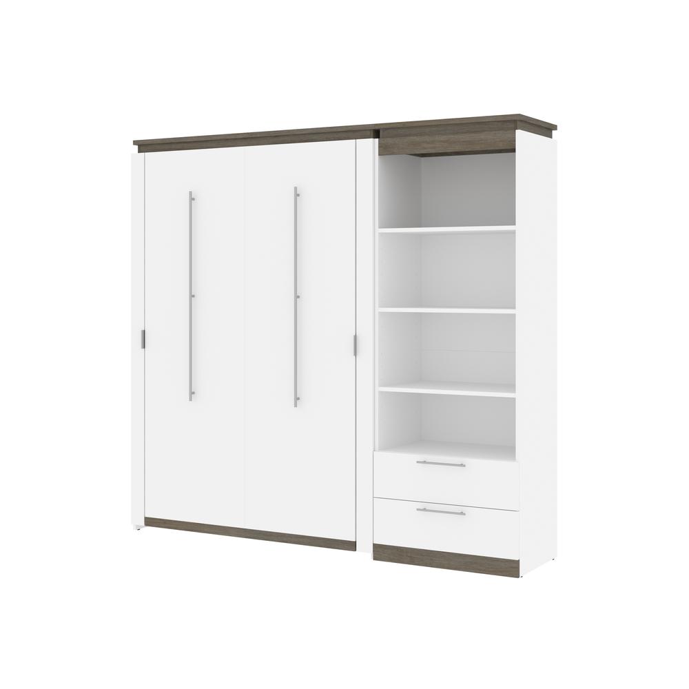 Full Murphy Bed with Shelves and Drawers (91W) in White and Walnut Grey. Picture 1