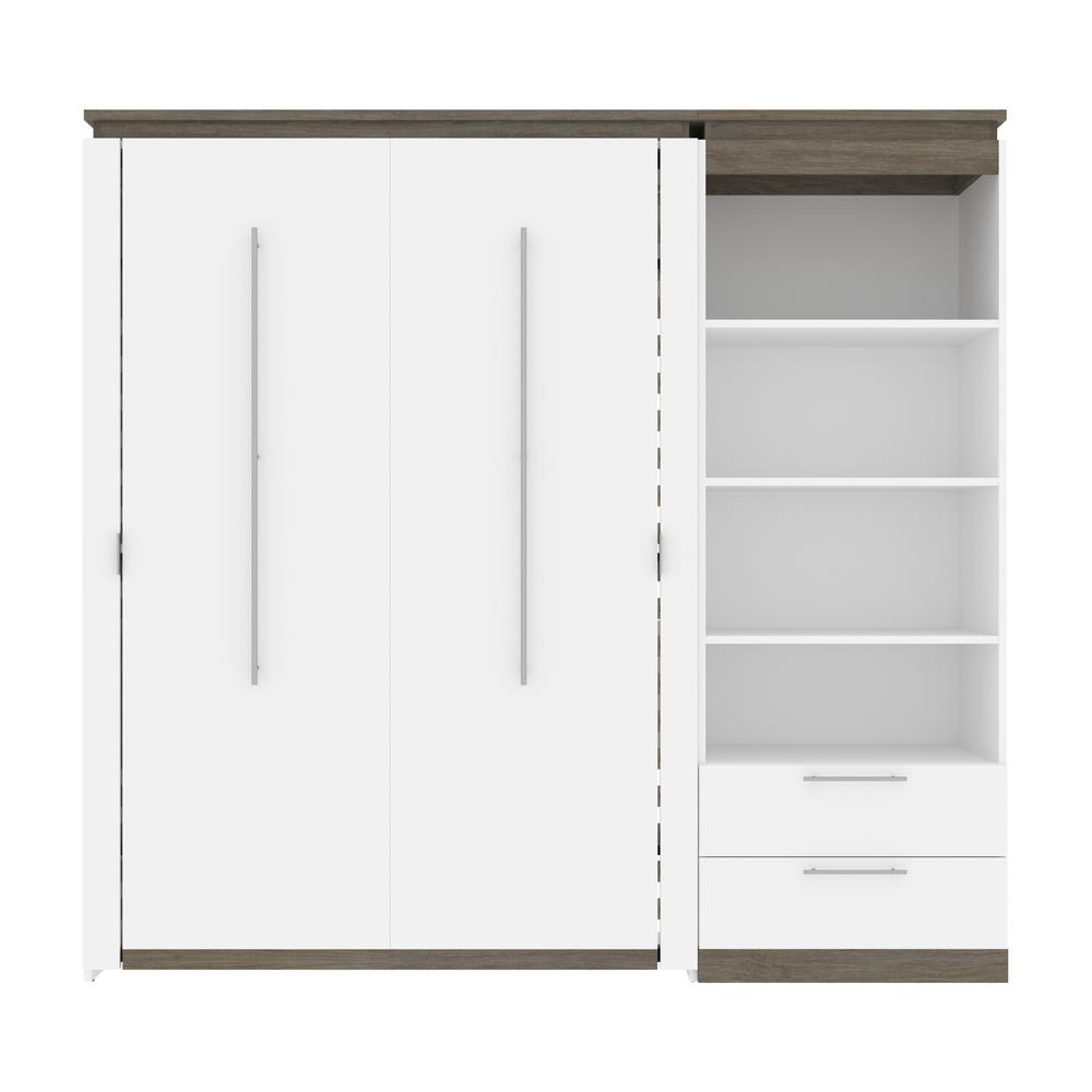 Full Murphy Bed with Shelves and Drawers (91W) in White and Walnut Grey. Picture 2