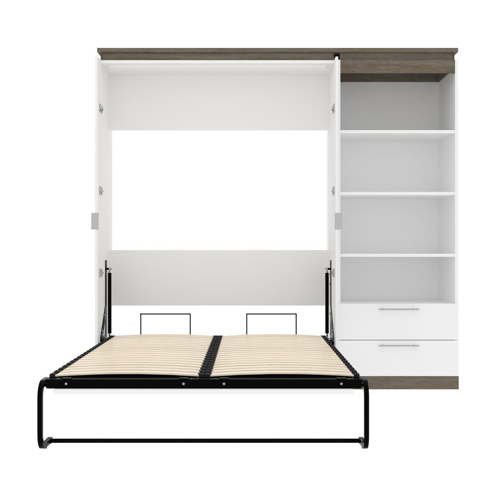 Full Murphy Bed with Shelves and Drawers (91W) in White and Walnut Grey. Picture 25