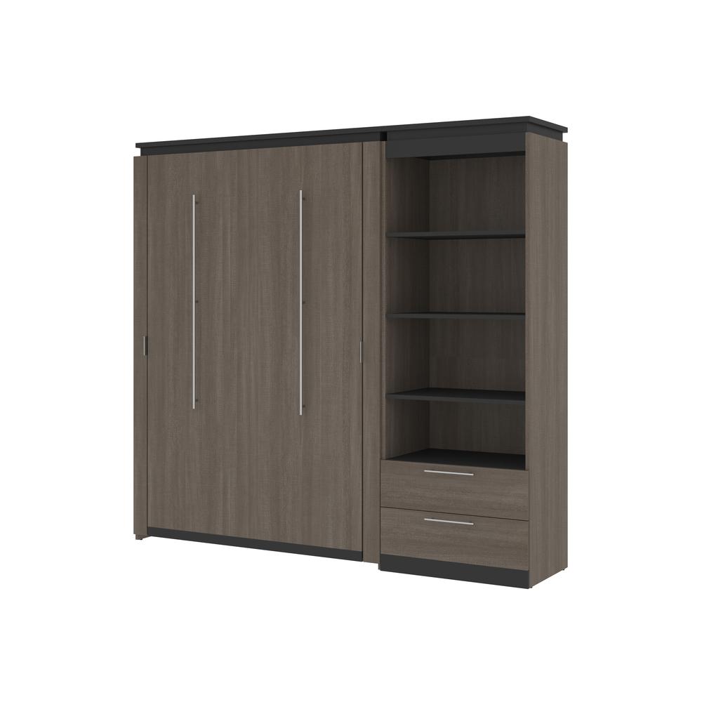 Full Murphy Bed with Shelves and Drawers (91W) in Bark Grey and Graphite. Picture 1