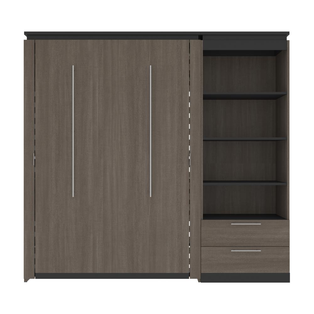 Full Murphy Bed with Shelves and Drawers (91W) in Bark Grey and Graphite. Picture 2