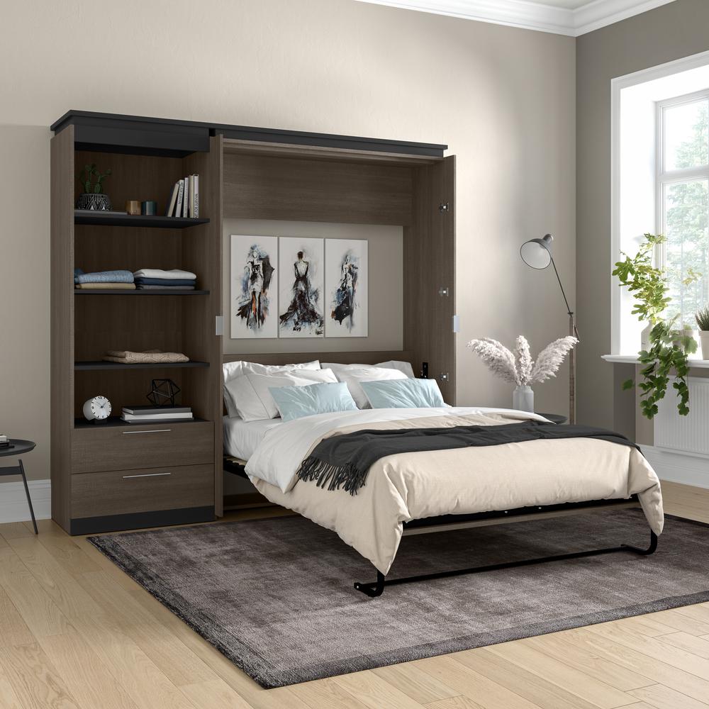 Full Murphy Bed with Shelves and Drawers (91W) in Bark Grey and Graphite. Picture 5