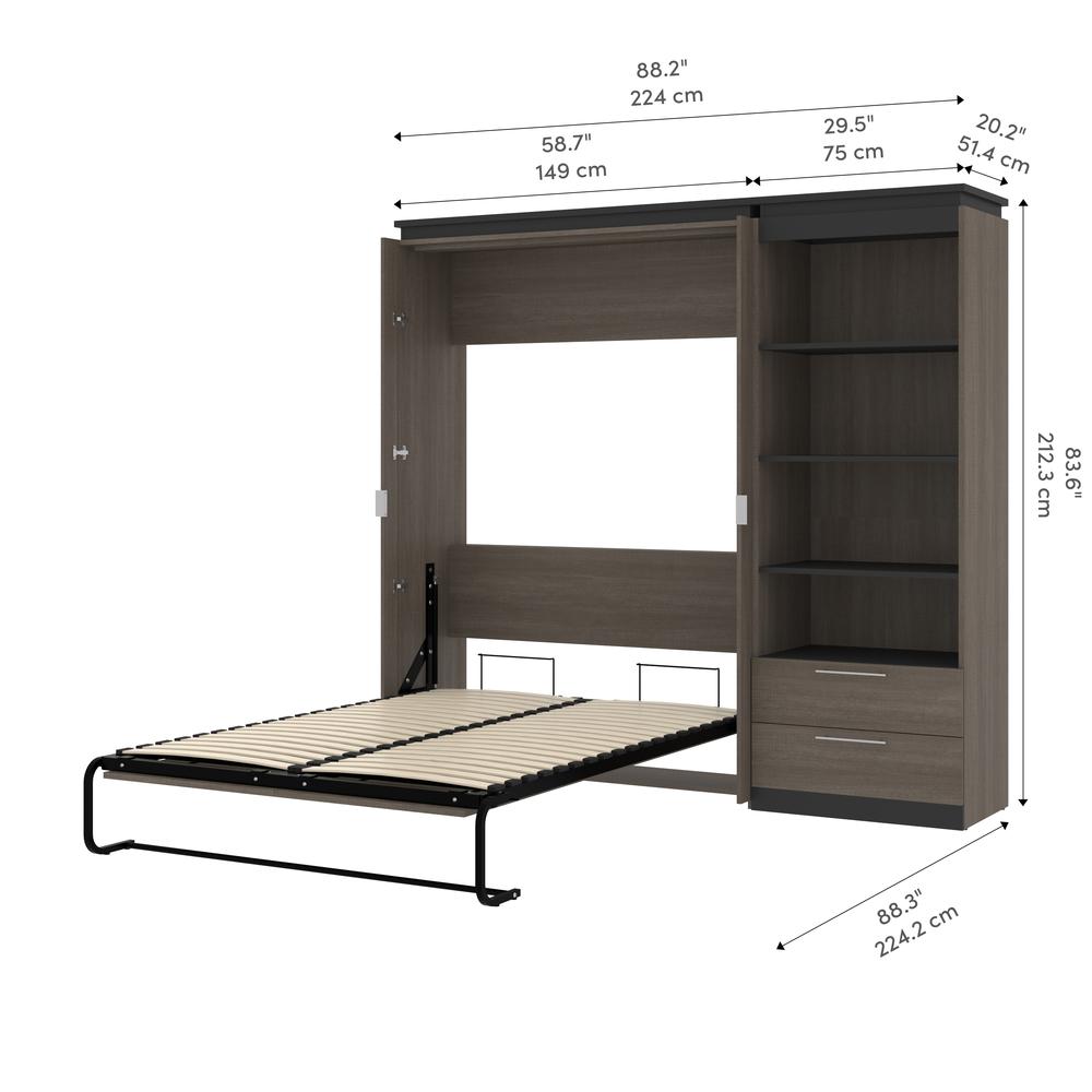 Full Murphy Bed with Shelves and Drawers (91W) in Bark Grey and Graphite. Picture 11