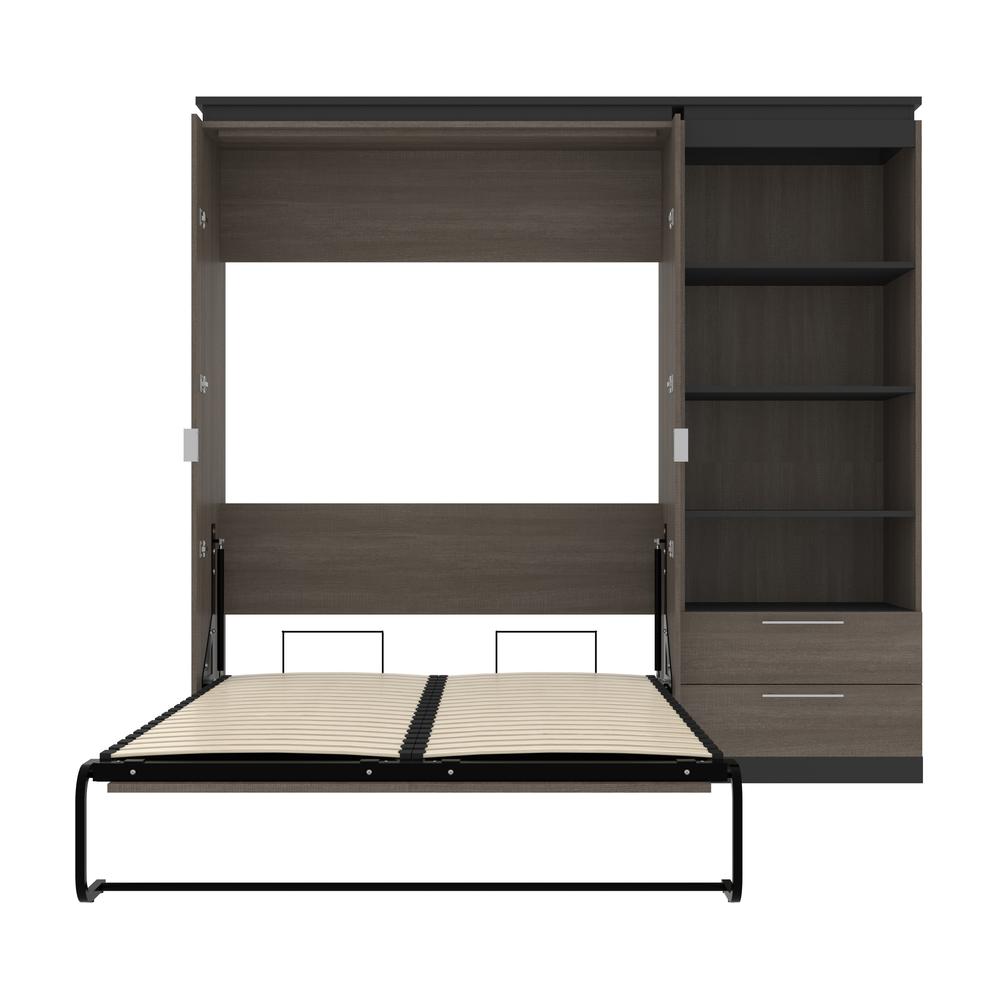 Full Murphy Bed with Shelves and Drawers (91W) in Bark Grey and Graphite. Picture 25