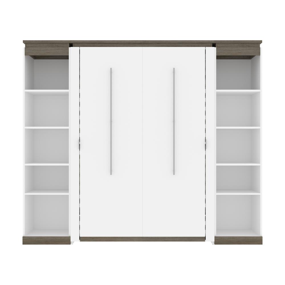 Full Murphy Bed with Shelves (100W) in White and Walnut Grey. Picture 2