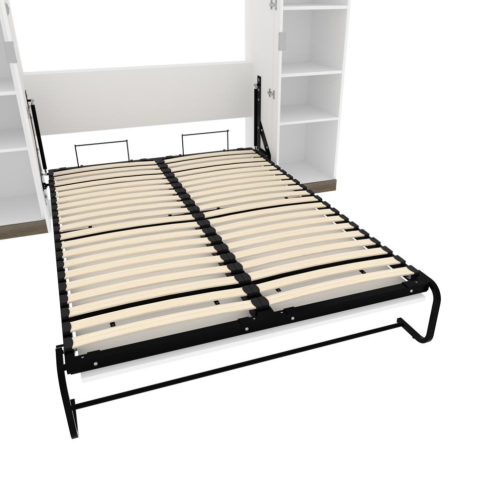 Full Murphy Bed with Shelves (100W) in White and Walnut Grey. Picture 17