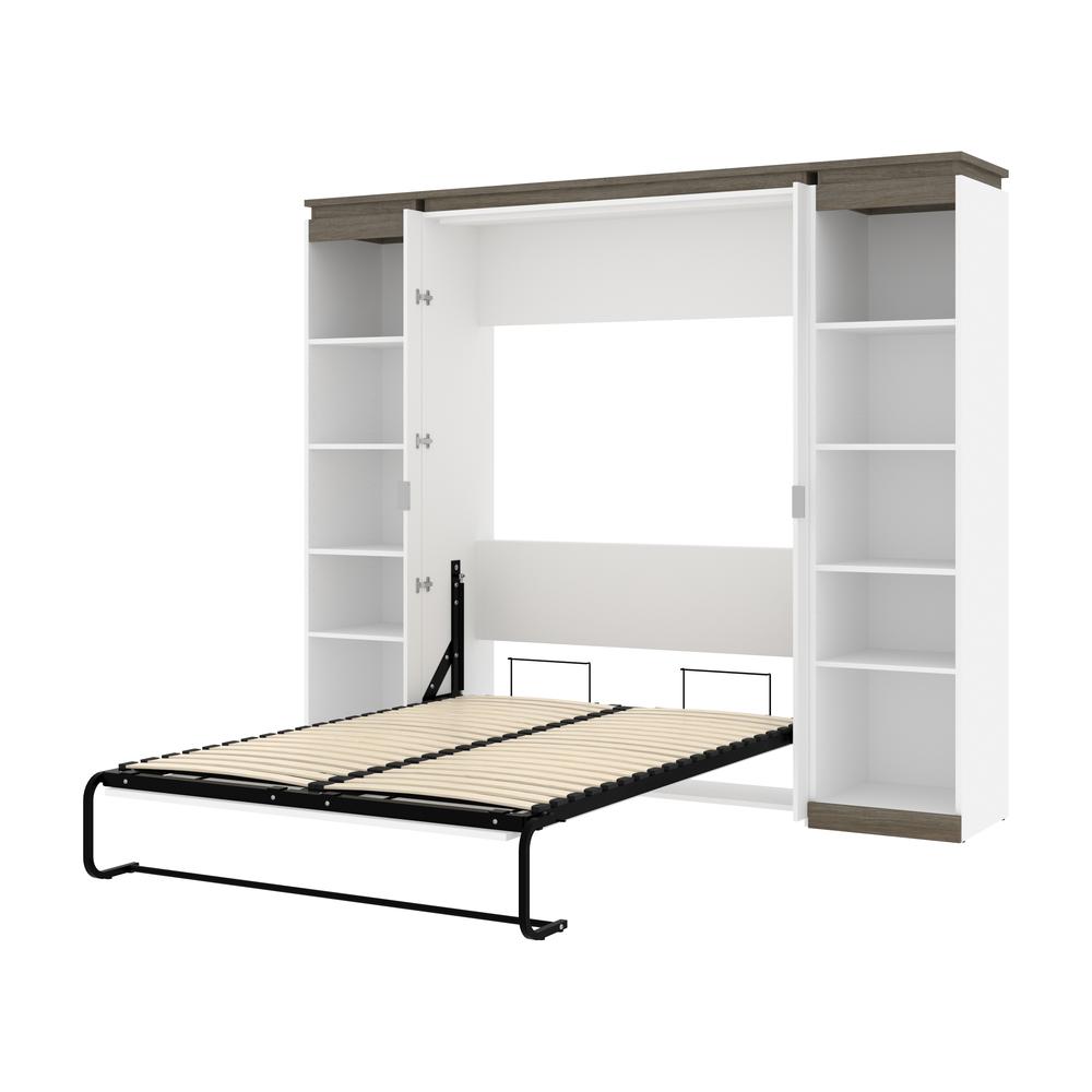 Full Murphy Bed with Shelves (100W) in White and Walnut Grey. Picture 23