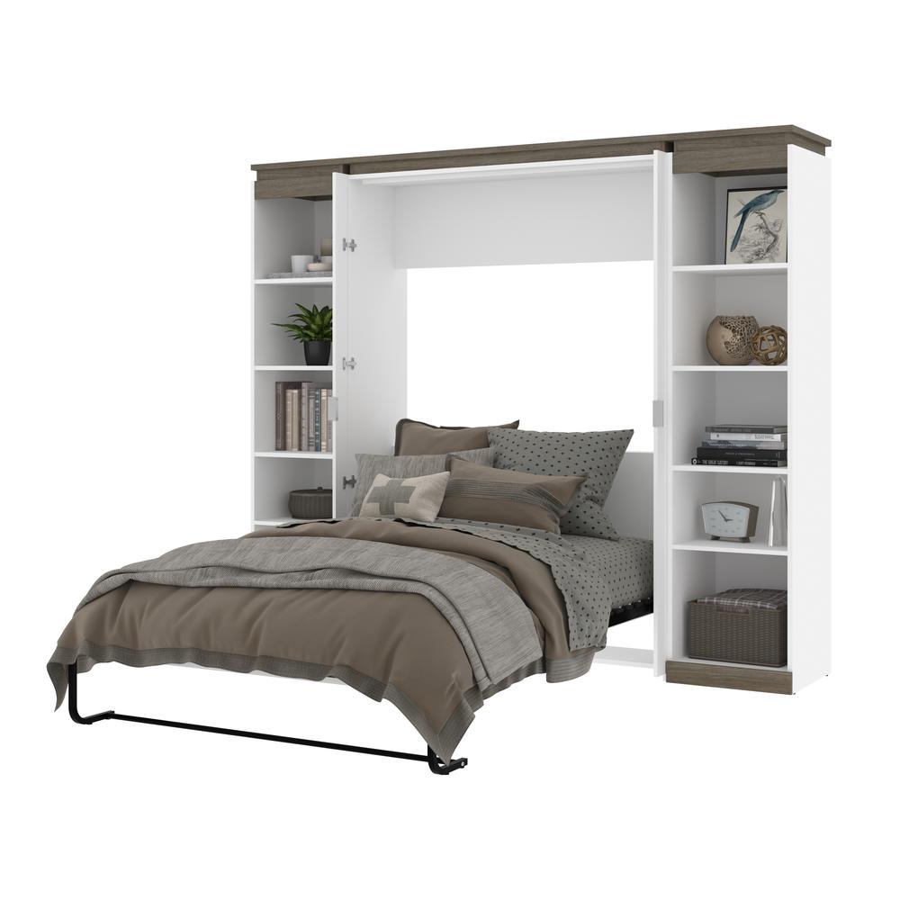 Full Murphy Bed with Shelves (100W) in White and Walnut Grey. Picture 24