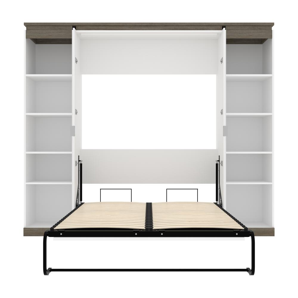 Full Murphy Bed with Shelves (100W) in White and Walnut Grey. Picture 25