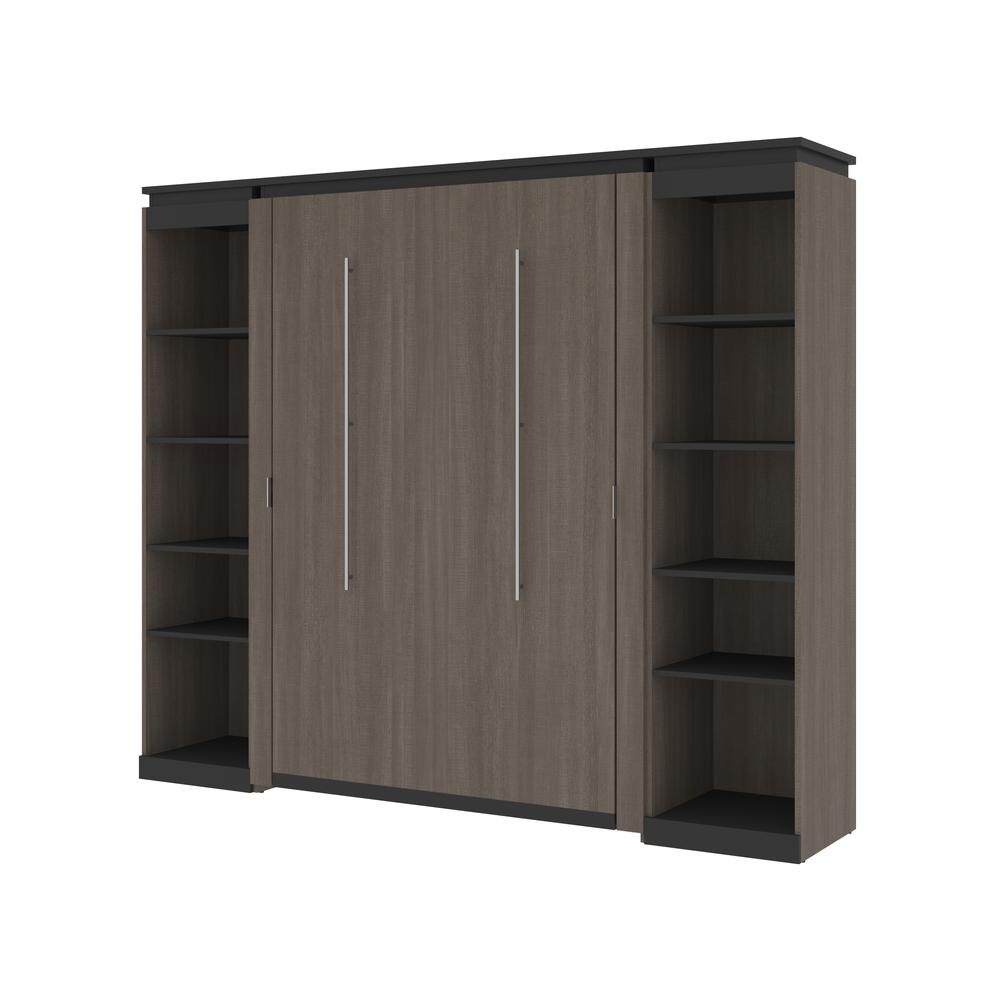 Full Murphy Bed with Shelves (100W) in White and Walnut Grey. Picture 1