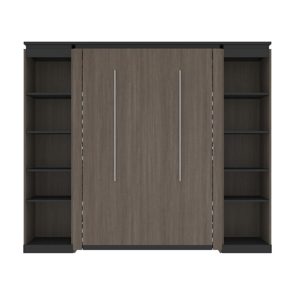 Full Murphy Bed with Shelves (100W) in White and Walnut Grey. Picture 2