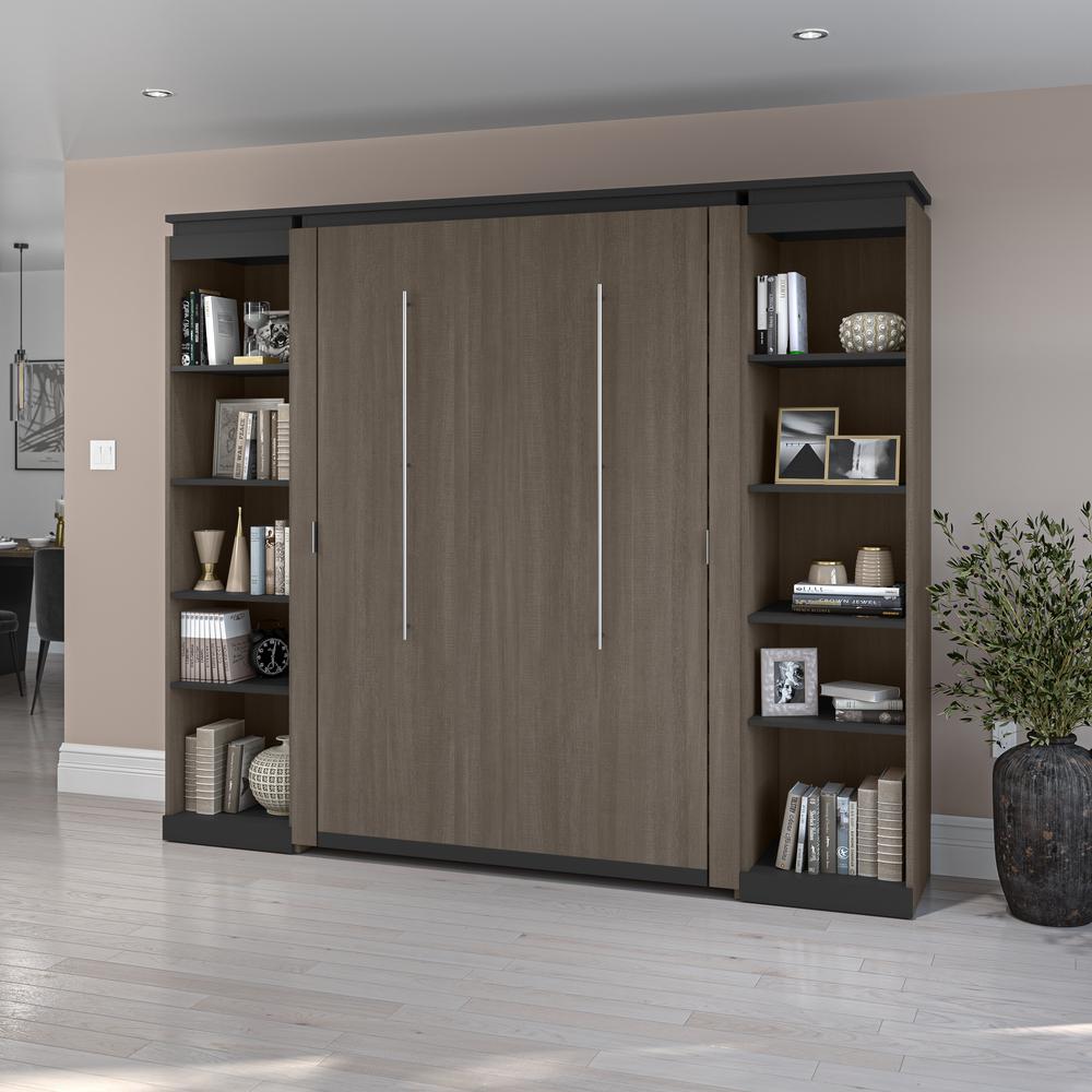 Full Murphy Bed with Shelves (100W) in White and Walnut Grey. Picture 4