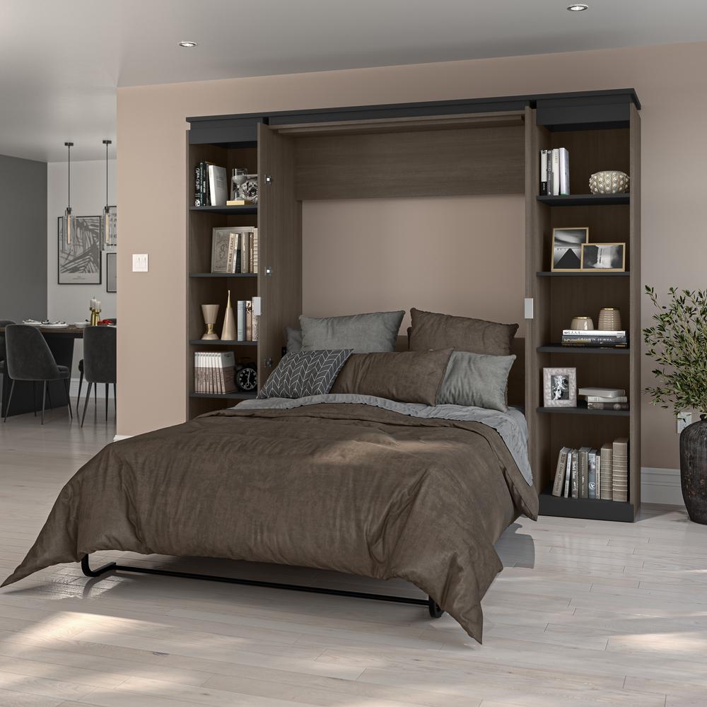 Full Murphy Bed with Shelves (100W) in White and Walnut Grey. Picture 5