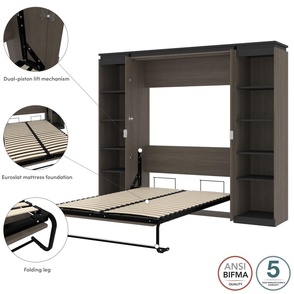 Full Murphy Bed with Shelves (100W) in White and Walnut Grey. Picture 8