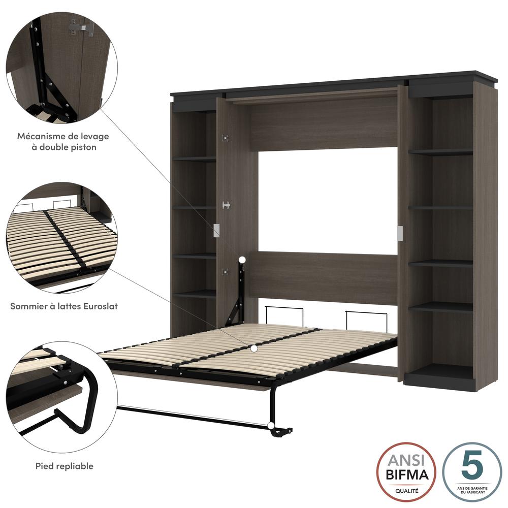 Full Murphy Bed with Shelves (100W) in White and Walnut Grey. Picture 9