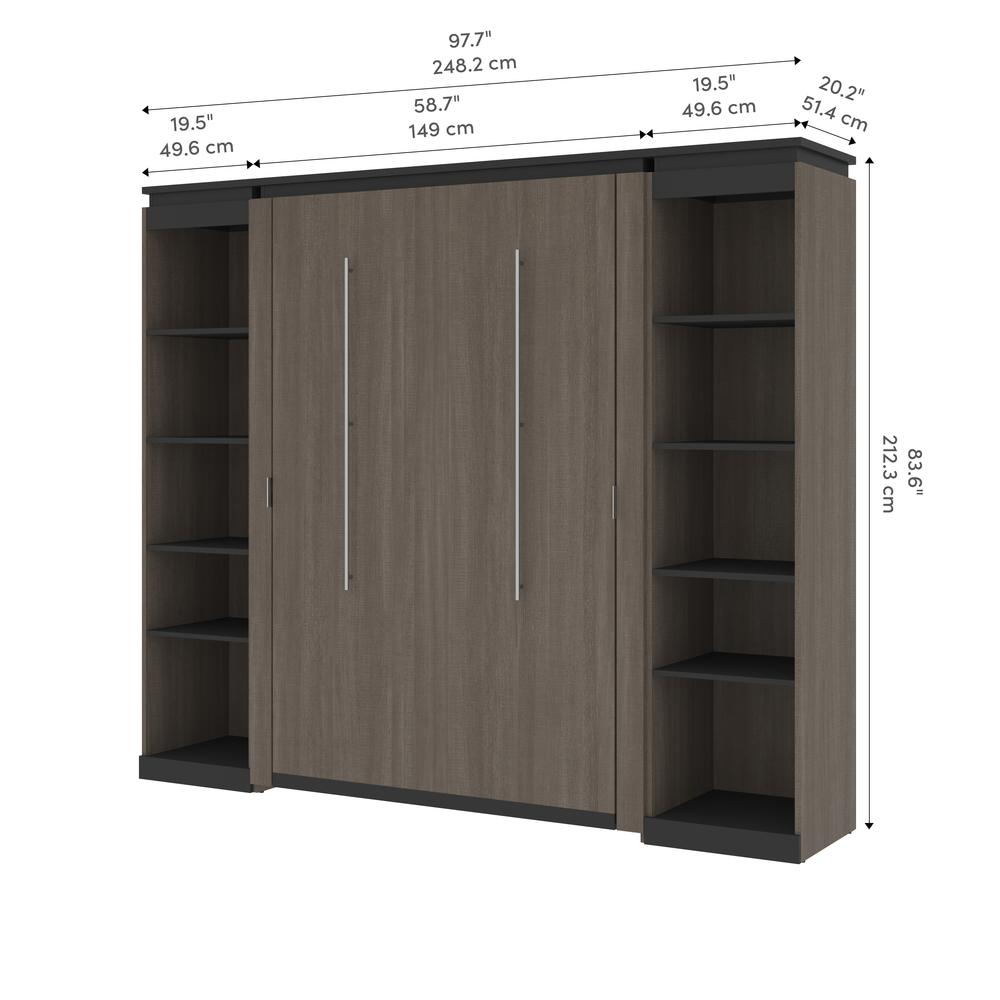 Full Murphy Bed with Shelves (100W) in White and Walnut Grey. Picture 10