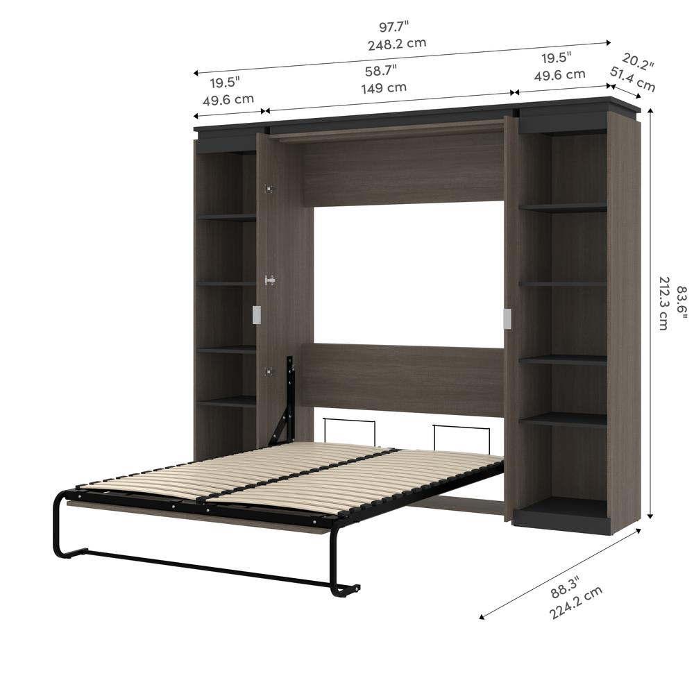 Full Murphy Bed with Shelves (100W) in White and Walnut Grey. Picture 11