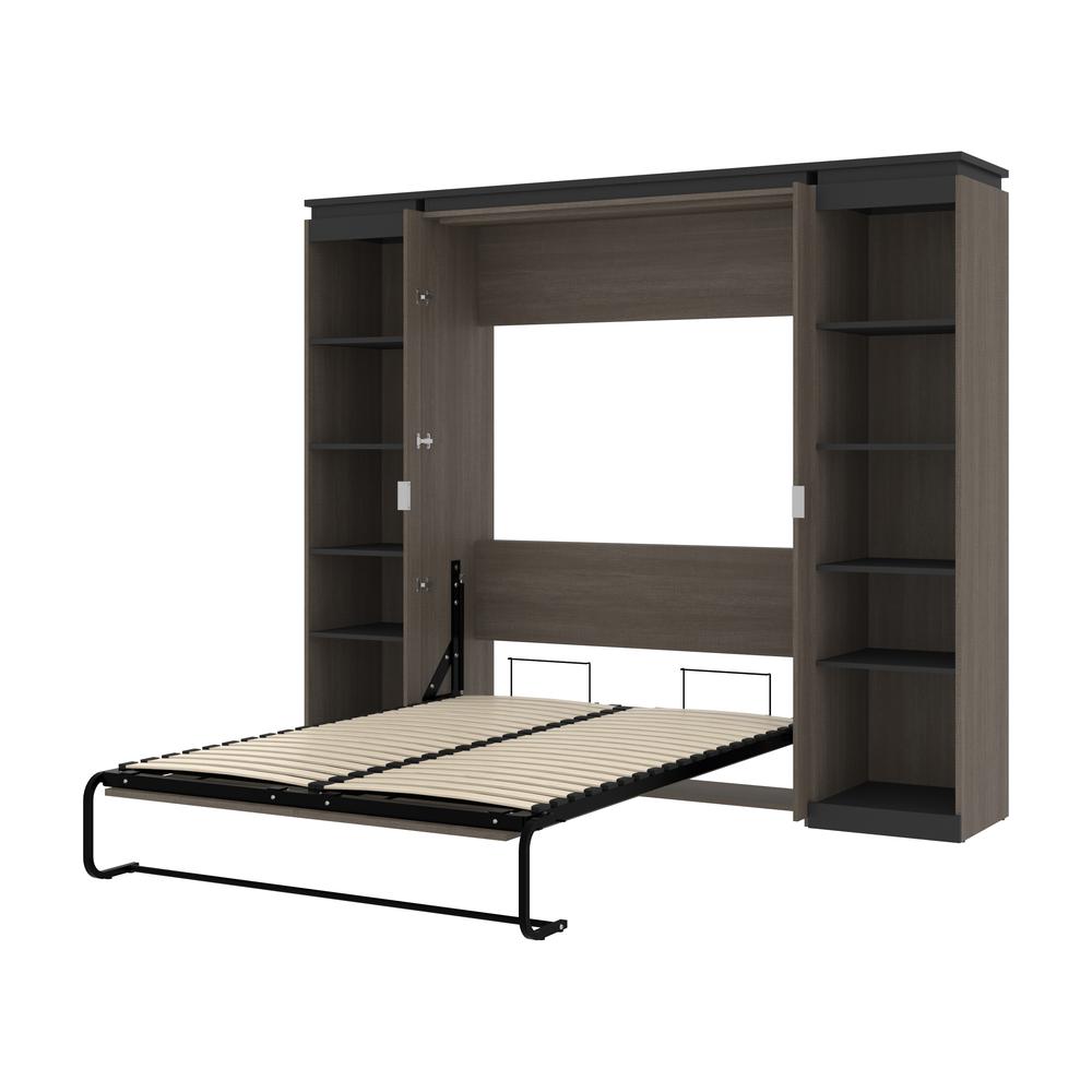 Full Murphy Bed with Shelves (100W) in White and Walnut Grey. Picture 23