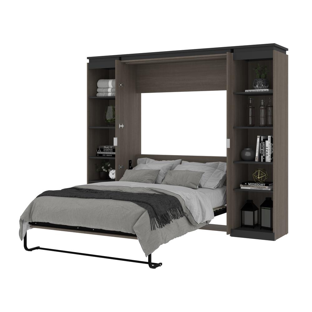 Full Murphy Bed with Shelves (100W) in White and Walnut Grey. Picture 24