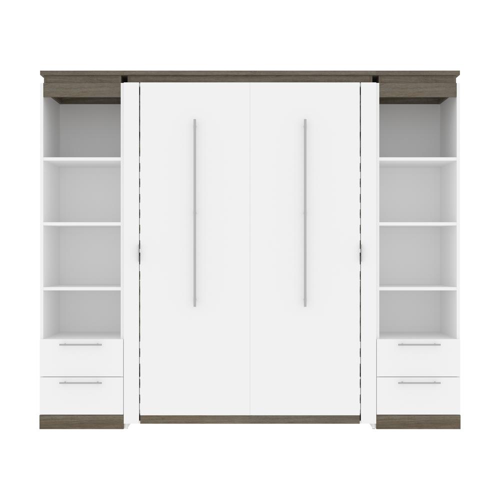 100W Full Murphy Bed with Shelves and Drawers (100W) in White and Walnut Grey. Picture 2