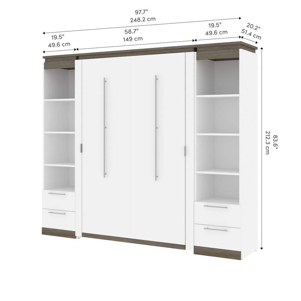 100W Full Murphy Bed with Shelves and Drawers (100W) in White and Walnut Grey. Picture 10