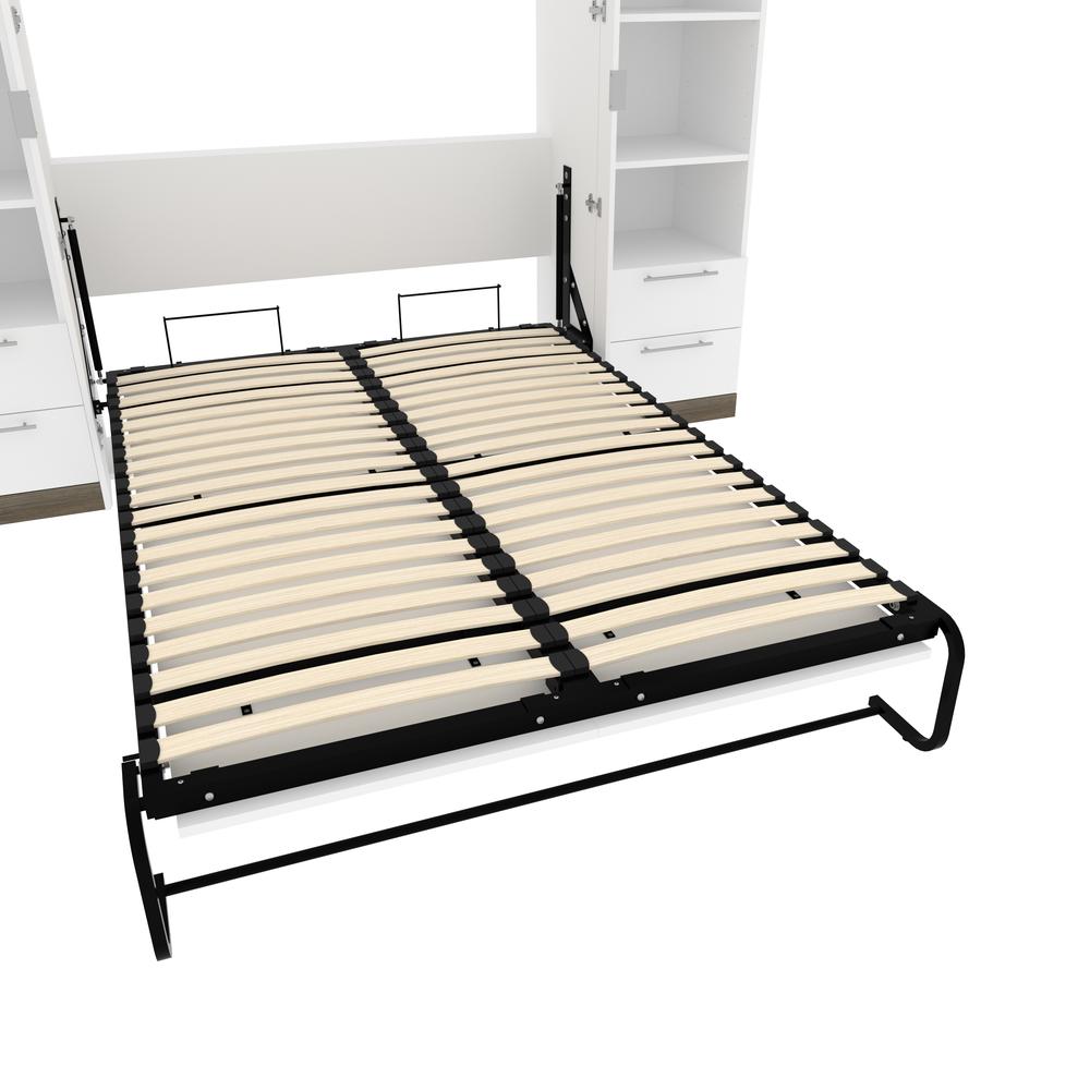 100W Full Murphy Bed with Shelves and Drawers (100W) in White and Walnut Grey. Picture 15