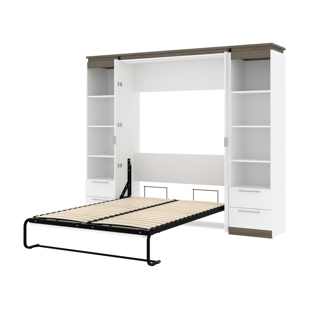 100W Full Murphy Bed with Shelves and Drawers (100W) in White and Walnut Grey. Picture 23
