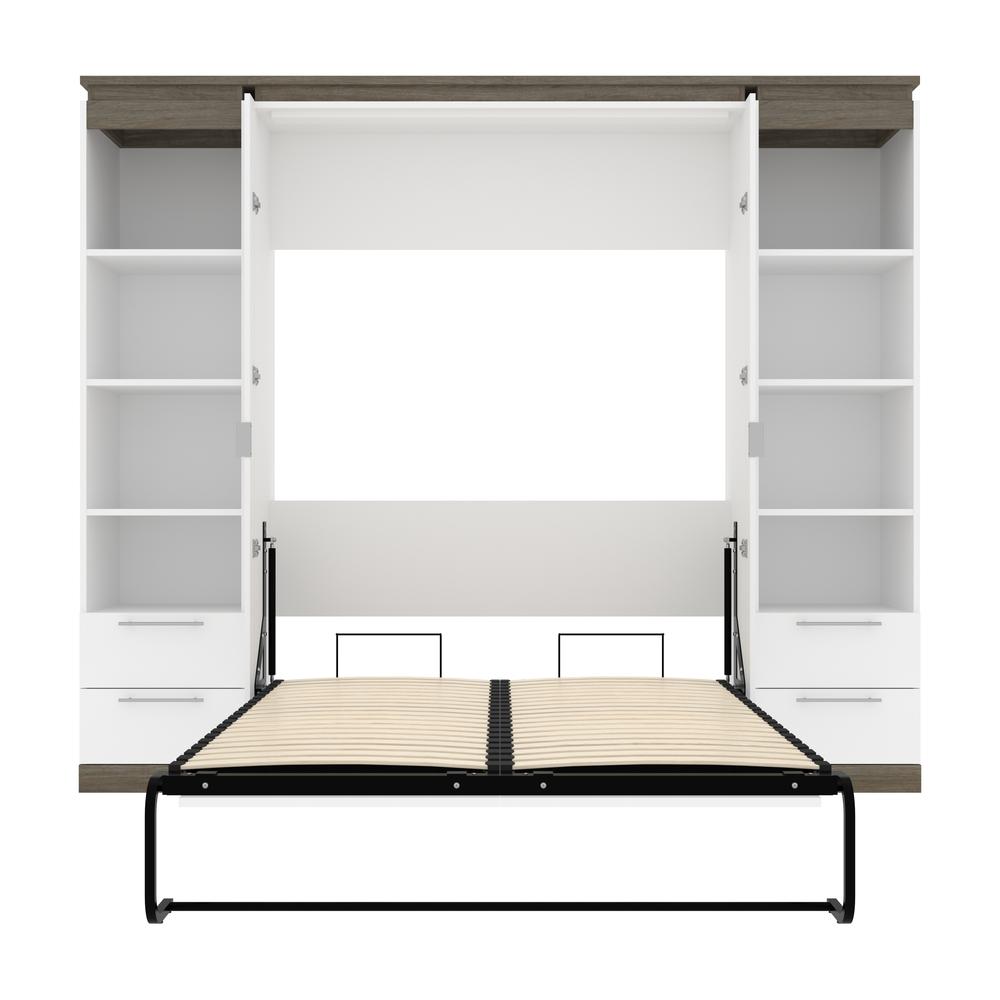 100W Full Murphy Bed with Shelves and Drawers (100W) in White and Walnut Grey. Picture 25