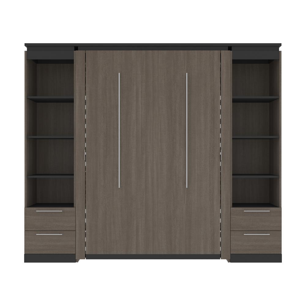 100W Full Murphy Bed with Shelves and Drawers (100W) in White and Walnut Grey. Picture 2